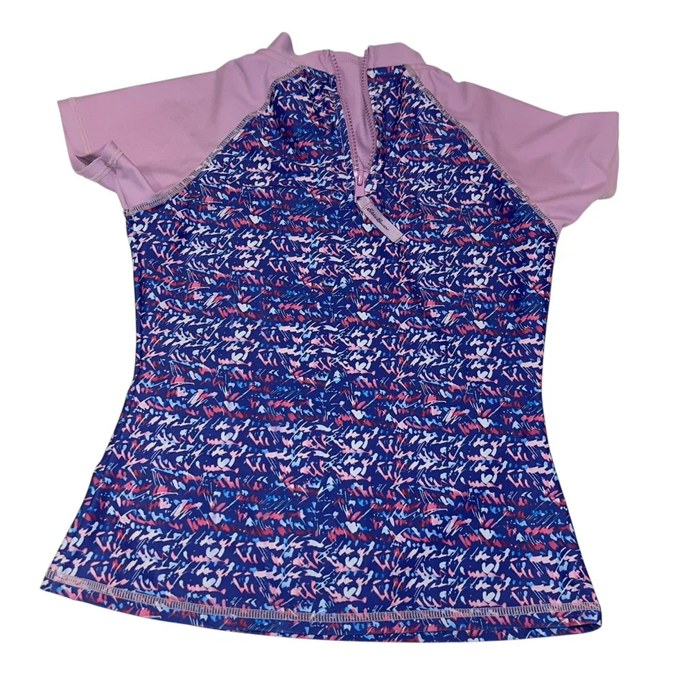 Eddie‎ Bauer Girls Size Small 7/8 Rash Guard Short Sleeve Swim Shirt Purple EUC